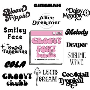 Groovy Font Bundle, Retro font, Cricut fonts, Bubbly font, Hippie fonts, Sublimation font, Psychedelic font, Trippy font, 70s font