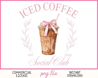 Iced Coffee Social Club PNG coquette pink bow watercolor soft girl girly aesthetic cute preppy tshirt trendy sublimation design tshirt
