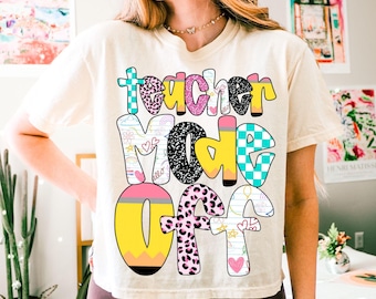 Doodle leraar modus uit laatste schooldag Kleurrijke roze dalmatiër geblokte leraar, school png Preppy girls Potlood Elementary