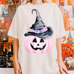 Preppy Pink pumpkin Halloween PNG Witch hat pumpkin pink PNG cute Halloween design for kids sublimation Spooky Png Girls Room decor wall art