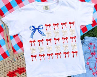 Coquette 4th of July PNG American Flag collage white blue red bows stars girly kid preppy patriotic independence day  sublimation