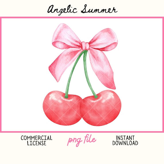 Coquette Cherry pink bow PNG heart shaped watercolor soft girl girly aesthetic social club cute preppy tshirt sublimation design