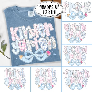 Preppy Back To School PNG Bundle Coquette Pencil bow Grades Kindergarten Pre-K 1st 2d 3d 4th 5th 6th 7th 8th Doodle Hand Drawn Teacher