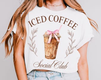 Iced Coffee Social Club PNG coquette pink bow watercolor soft girl girly aesthetic cute preppy tshirt trendy sublimation design tshirt