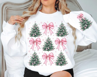 Coquette Christmas Tree PNG Pink Bows Png Retro Christmas Preppy Png Pink Christmas Png design for kids Girly Xmas Png room decor