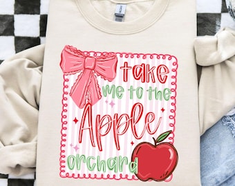 Take me to the the Apple Orchard PNG Coquette Fall PNG Retro Groovy Preppy Seersucker Png Whimsical Frame Trendy Sublimation Wall Art
