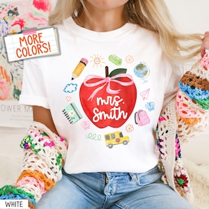 Comfort Colors® Custom Teacher Shirt Personalized Tee apple bow Coquette Back to school t-shirt teacher Elementary teacher Appreciation Gift