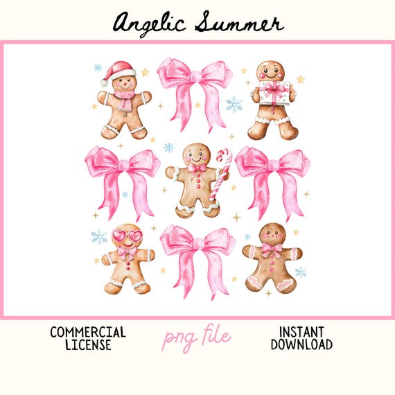 Coquette Gingerbread PNG Candy Cane Png Colorful Pink Bows Christmas Gifts Gingerbread Presents Retro Pink Christmas design kids Girly Xmas