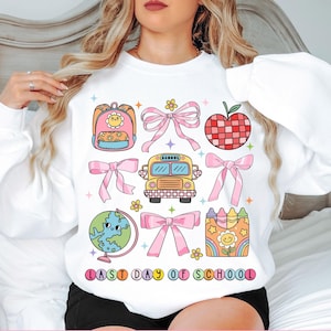 Last day of School Groovy PNG Coquette kids pink bow Teacher PNG School bus Png Cute doodle Png for girls Pencil with bow Elementary