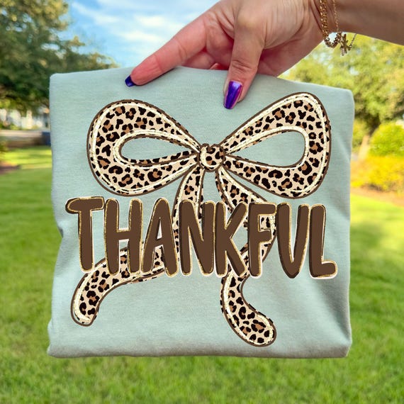 Preppy Thankful PNG Thanksgiving Hand Drawn Doodle Bow Png Coquette Leopard Glitter Fall Retro Neutral Whimsical Trendy Sublimation 2025