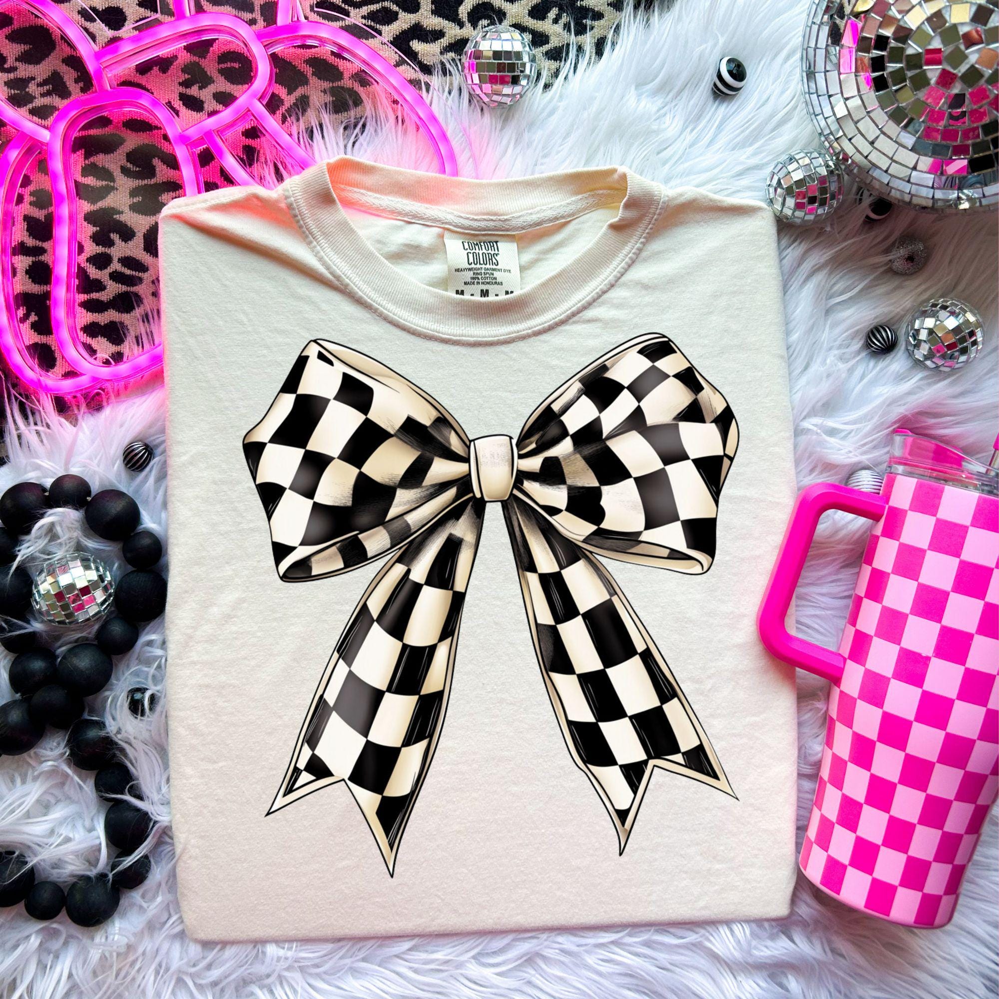 Preppy Checkards Checkered Bow PNG Coquette Preppy Checkers Clip Art Black White Grunge ...
