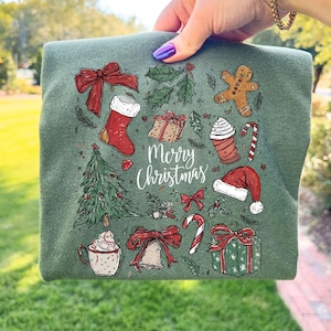 Retro Christmas PNG Doodle Collage Christmas Tree Hot Chocolate Coquette Preppy Bow Santa Distressed grunge candy cane Gingerbread Country image 3