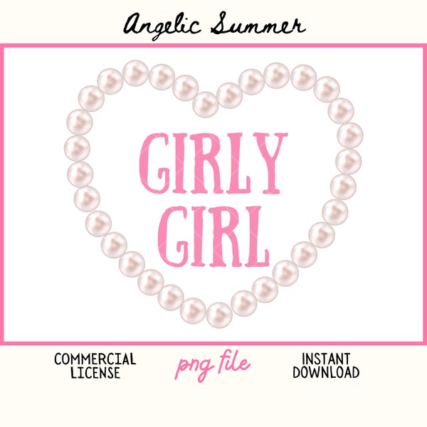 Coquette Girly Girl PNG pink pearl necklace heart shaped soft aesthetic cute preppy tshirt sublimation design digital download