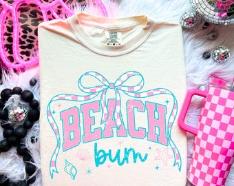 Summer PNG Beach Bum Varsity Coquette with bow checkered Png Distressed Grunge Coastal surfing vacation girls trip bachelorette vintage