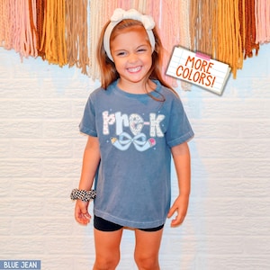 Kids Comfort Colors® Preppy Pre-K Shirt Coquette Back to School T-shirt Pencil Bow Tee First Day Of School Tee Girls Birthday Gift