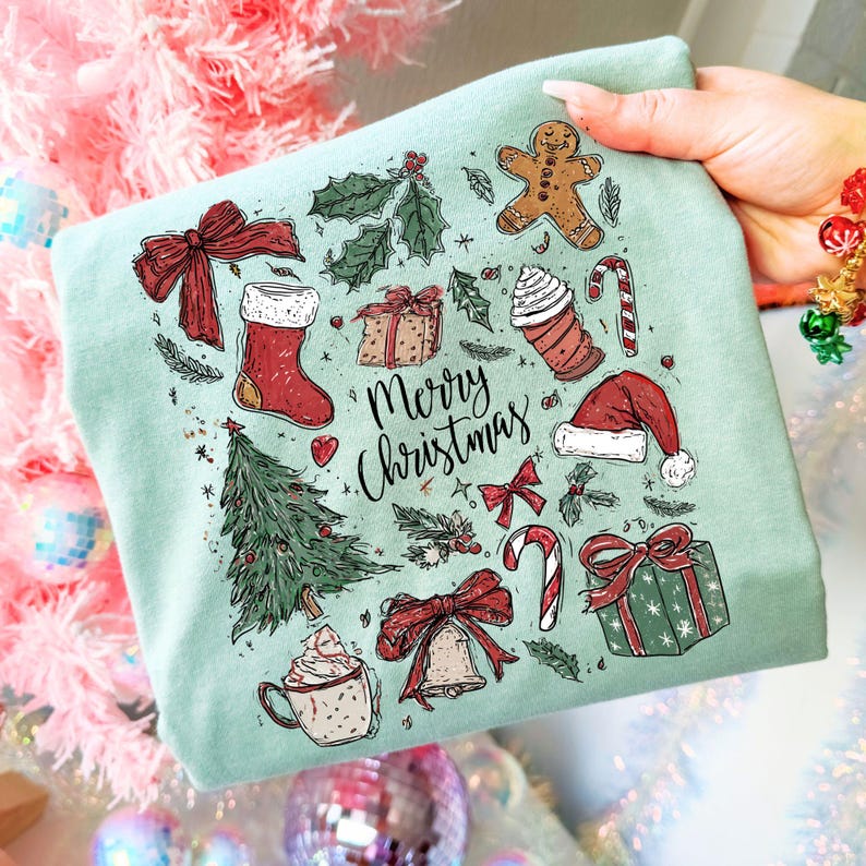 Retro Christmas PNG Doodle Collage Christmas Tree Hot Chocolate Coquette Preppy Bow Santa Distressed grunge candy cane Gingerbread Country image 4