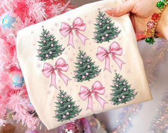 Coquette Christmas Tree PNG Pink Bows Png Retro Christmas Preppy Png Pink Christmas Png design for kids Girly Xmas Png room decor