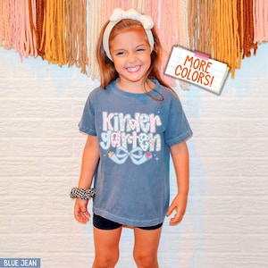 Kids Comfort Colors® Preppy Kindergarten Shirt Coquette Back to School T-shirt Pencil Bow Tee First Day Of School Tee Girls Birthday Gift