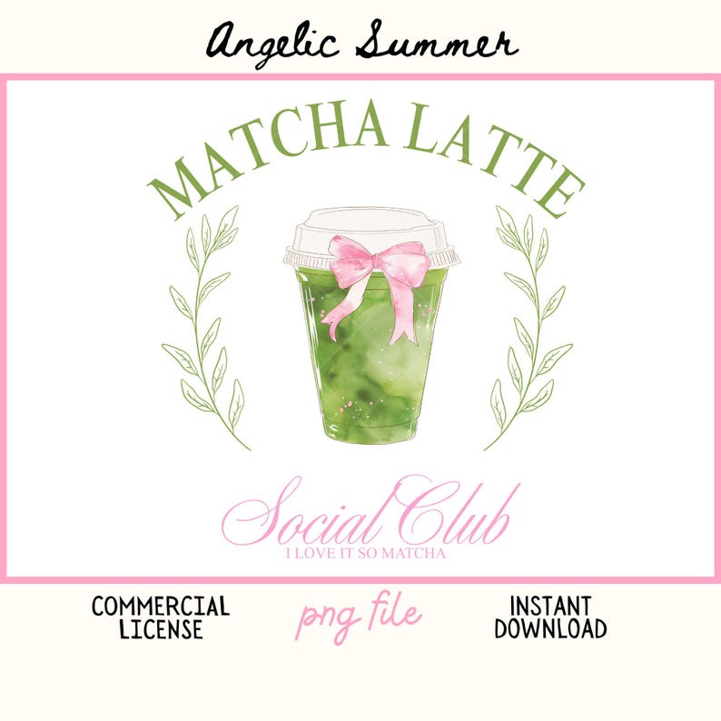 Matcha Latte Social Club PNG coquette pink bow watercolor soft girl girly aesthetic cute preppy tshirt trendy sublimation design tshirt image 2