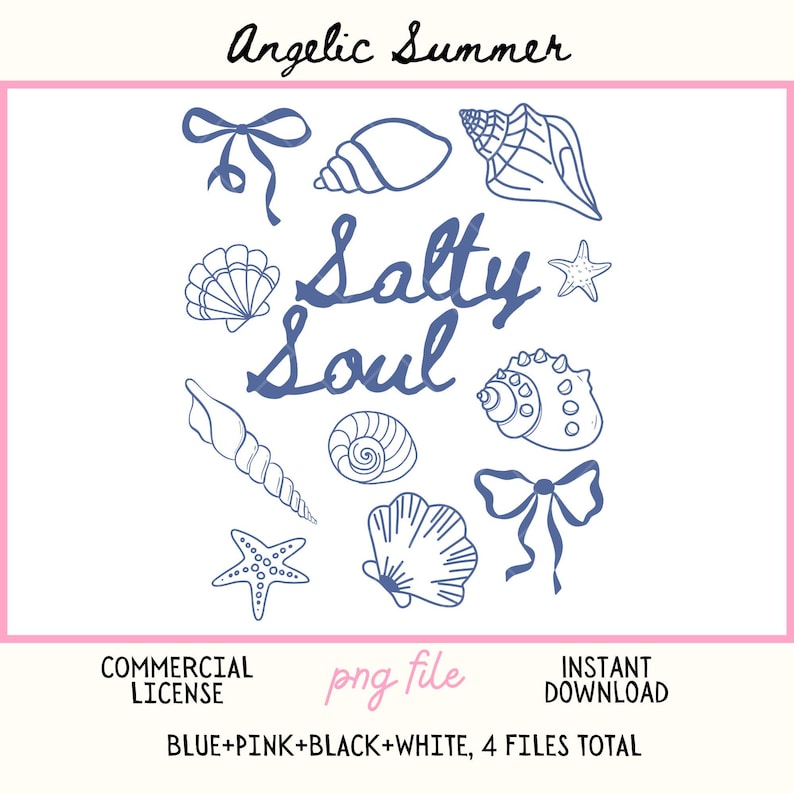 Retro Summer PNG Salty Soul Seashell Bow Coquette With Aesthetic Doodle ...