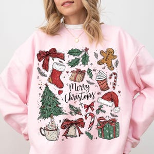 Retro Christmas PNG Doodle Collage Christmas Tree Hot Chocolate Coquette Preppy Bow Santa Distressed grunge candy cane Gingerbread Country image 5