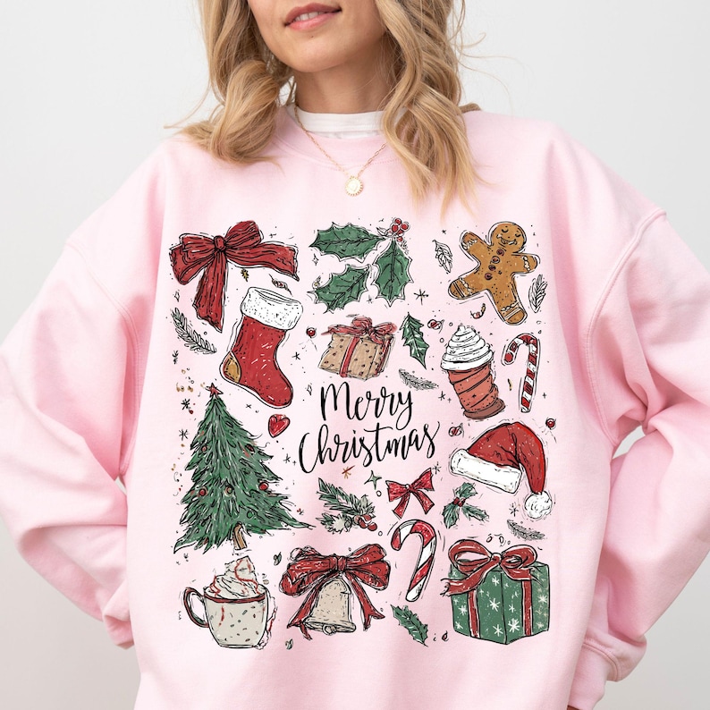 Retro Christmas PNG Doodle Collage Christmas Tree Hot Chocolate Coquette Preppy Bow Santa Distressed grunge candy cane Gingerbread Country image 5