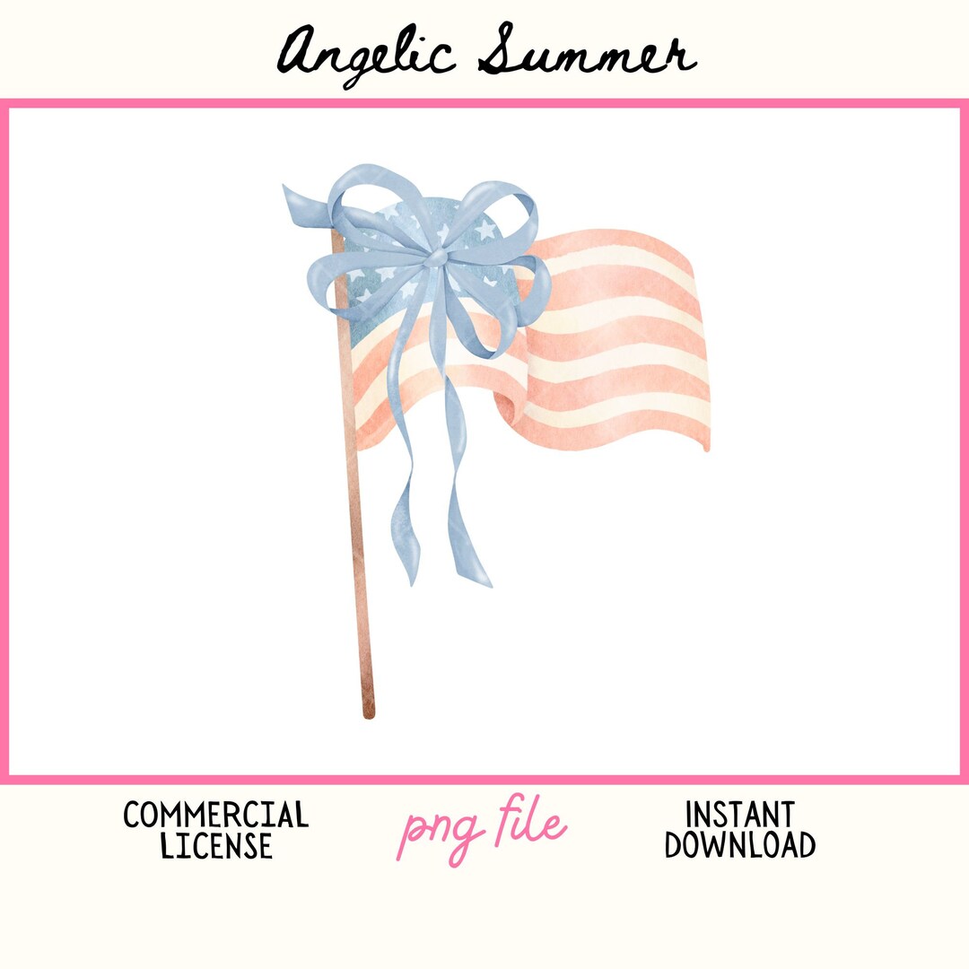 Coquette 4th of July PNG American Flag Muted White Blue Red Bows Stars ...