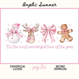 Coquette Christmas PNG It's the most wonderful time of the year PNG Pink Bow candy cane Reindeer Gingerbread Xmas Retro kids Girly Xmas