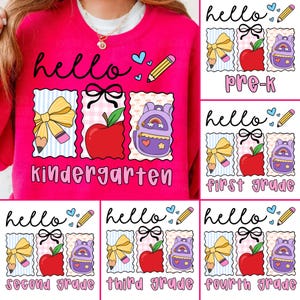 Bundle PNG Preppy pour la rentrée des classes Hello Kindergarten Pré-maternelle 1re 2e 3e 4e 5e Années Coquette Premier jour année Doodle enseignante dessinée à la main
