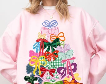 Coquette Christmas Tree PNG Bows collage Tree PNG Preppy Colorful Hand Drawn Doodle Whimsical Retro Xmas Girly kids Trendy 2025 Ornament