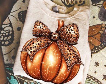 Coquette pompoen PNG herfst luipaard glitter glamour gouden glitter luipaard strik glitter herfst Thanksgiving PNG Mama trendy sublimatie decor kunst aan de muur