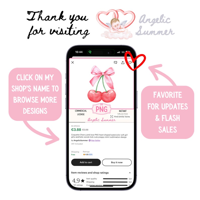 May include: A digital illustration of two red cherries with a pink bow on a stem. The cherries are on a white background. The image is labeled "PNG" and "Angelic Summer".