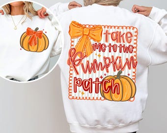 Take me to the Pumpkin Patch PNG Coquette Fall PNG Retro Groovy Preppy Seersucker Png Whimsical Frame Trendy Sublimation Digital Wall Art