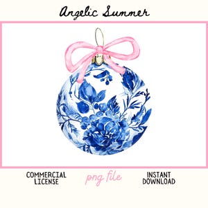 Chinoiserie Christmas Ornament Clipart PNG Coquette pink bow Retro Clip art Toile de jouy PNG Pink Blue Girly Grandmillenial Preppy Trendy