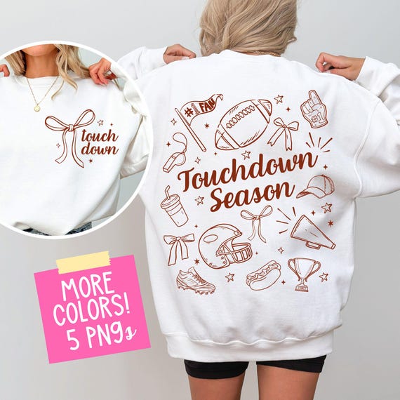 Football Doodle PNG Touchdown Season Coquette Preppy Whimsical Shabby Chic Bows PNG Retro Game Day Girly Football Mama PNG Sport Trendy 2025