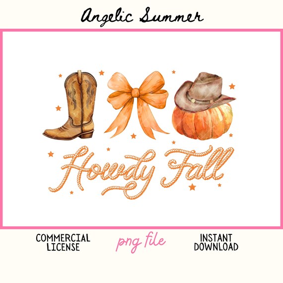 Western fall PNG Howdy Fall Coquette pumpkin orange bows PNG cute autumn design for kids Preppy sublimation Girly Png cowboy boots hat file
