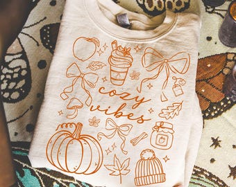 Coquette Fall PNG Cozy Vibes Doodle Collage Whimsical PNG Hand Drawn Pumpkin Retro Preppy Spice Latte Trendy Sublimation Digital Wall Art
