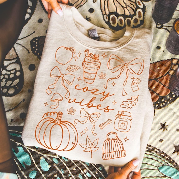 Coquette Fall PNG Cozy Vibes Doodle Collage Whimsical PNG Hand Drawn Pumpkin Retro Preppy Spice Latte Trendy Sublimation Digital Wall Art