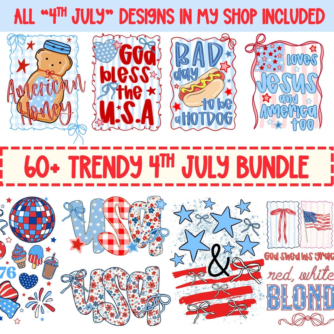60+ 4th of July PNG Bundle Coquette Preppy Trendy USA American ...