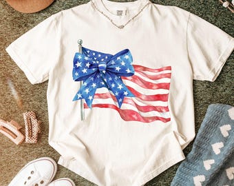 Kokette 4. Juli PNG Collage der amerikanischen Flagge weiß blau rot Bögen Sterne girly Kind adretter patriotischer Unabhängigkeitstag Sublimation