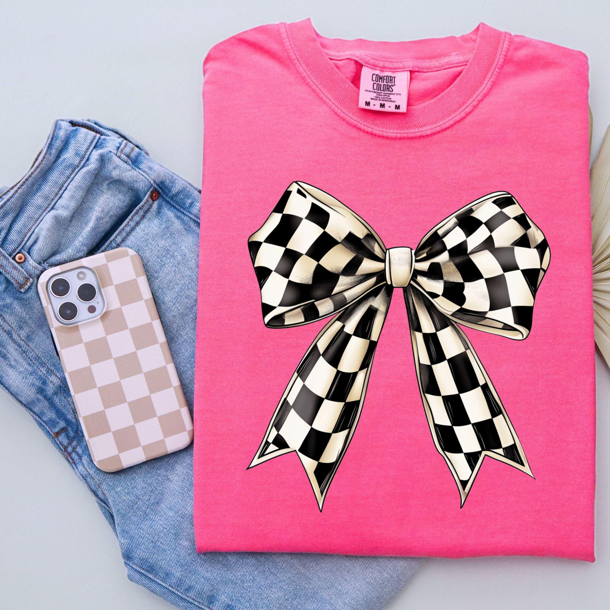 Preppy Checkards Checkered Bow PNG Coquette Preppy Checkers Clip Art Black White Grunge ...