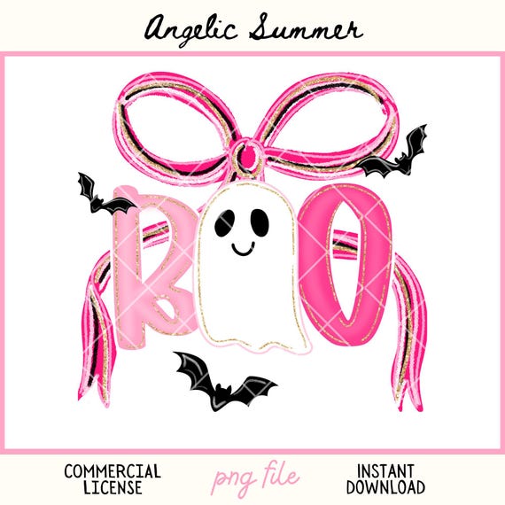 Coquette Pink Halloween PNG Ghost Spooky Neon Doodle Hand Drawn PNG Preppy Bow Messy Kids Girly Trendy Sublimation Design Gold Glitter