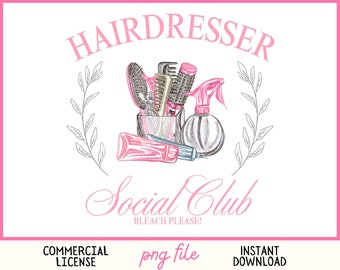 Cabeleireiro Social Club PNG cabeleireiro retrô vintage aquarela suave menina feminina estética fofa preppy moderno design de sublimação camiseta
