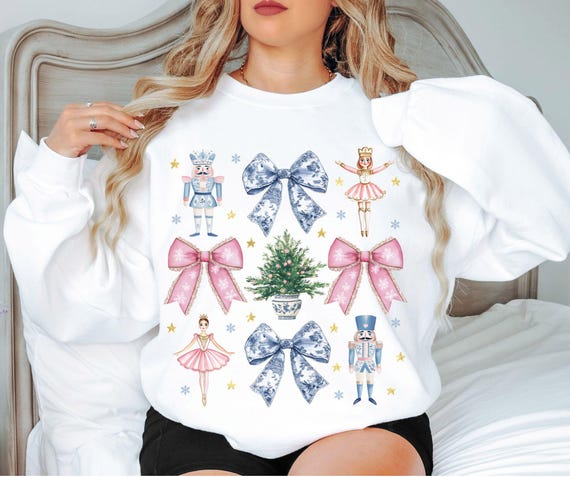 Christmas Nutcracker PNG Chinoiserie Toile Christmas PNG Girly Pink Ballet Tree Preppy Ornament Mama Retro Kids Trendy Coquette Design
