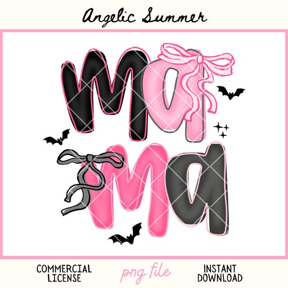 Halloween Mama PNG Coquette Pink Bows Mom Png design Spooky Neon Doodle Hand Drawn PNG Preppy Bow Messy Girly Trendy Sublimation Design