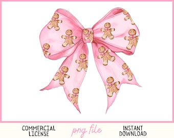 Christmas Pink Bow PNG Coquette Gingerbread Png Retro Christmas Cookies Png Pink Christmas Png design for kids Girly Xmas Png room decor