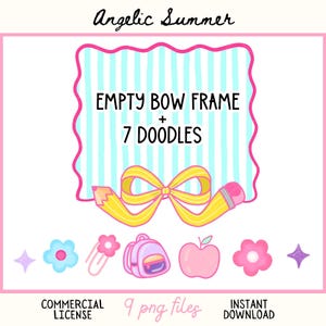 Rentrée scolaire PNG Bundle enseignant PNG école clipart Png Doodle Art lunatique main se noyer noeud coquette cadre seersucker preppy tendance néon