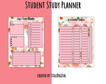 Study planner, study guide printable, homework tracker, digital download planner, Assignment tracker, Exam Tracker, Exam Planner