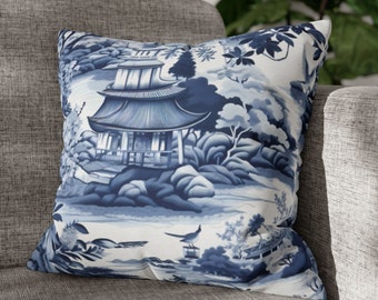 Blue and White Chinoiserie Pillow, Blue Toile Pillow Case, Decorative Throw Pillow Cover, Toile de Juoy Accent Pillow Gift