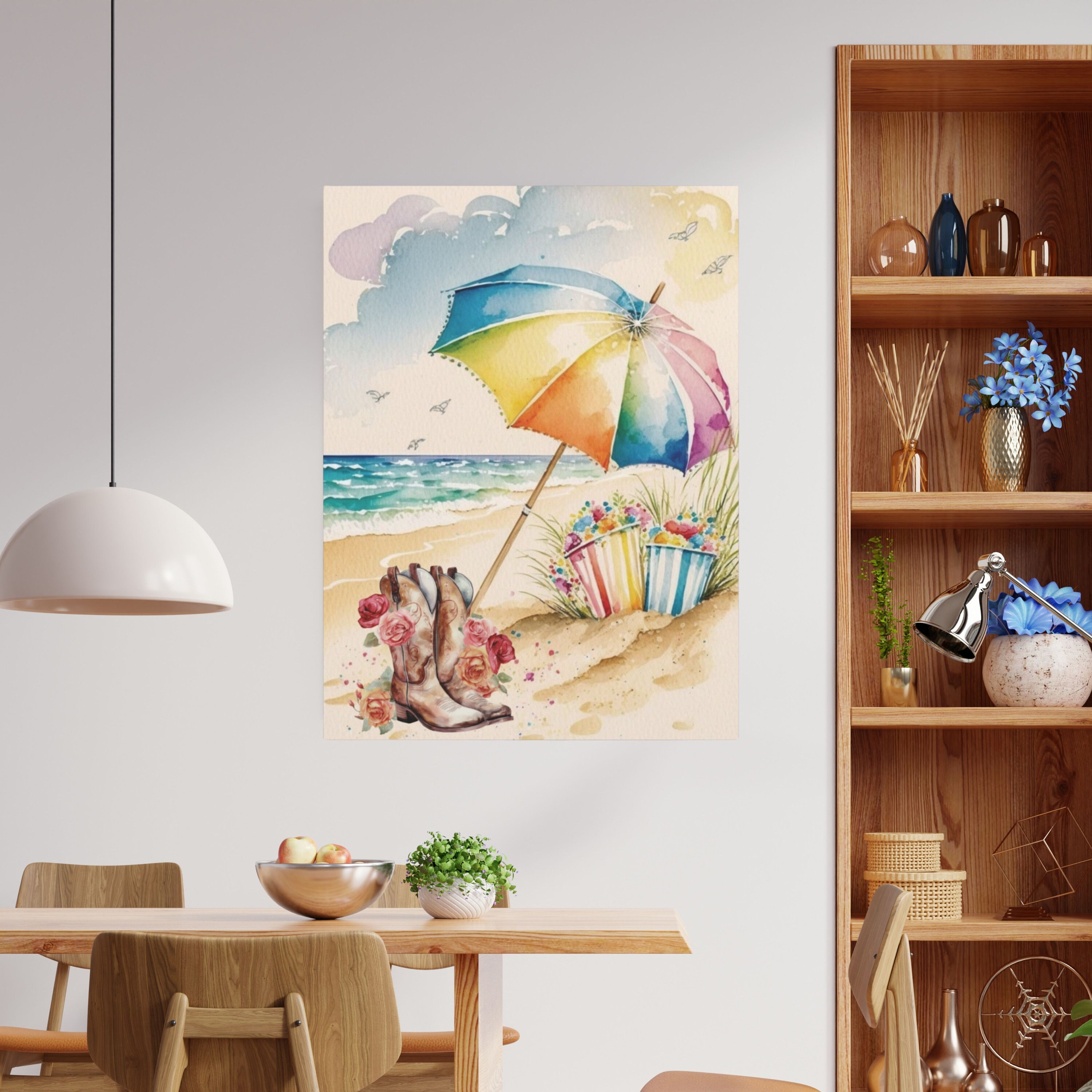Beachy Cowgirl Wall Art, Cowgirl Boots Wall Print, Seashore Wall Art